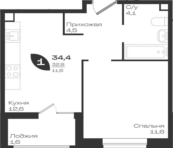 Продается 1-комн. квартира, 32.8 м²