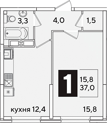 1-комн., 37 м², 10/16 этаж, ЖК «Самолет»
