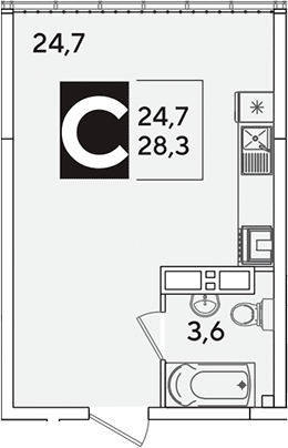 Студия, 28.3 м², 16/16 этаж, ЖК «Самолет»