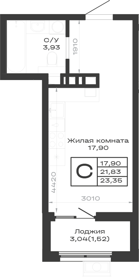Студия, 21.83 м², 7/9 этаж, ЖК «Суворов. ГК Во-первых»