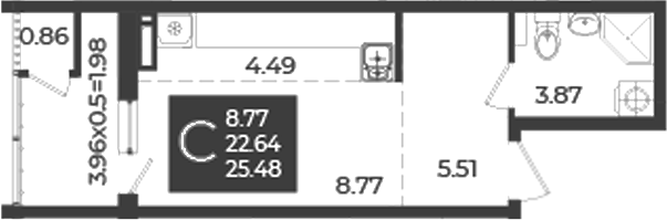 Студия, 23.5 м², 18/18 этаж, ЖК «Образцово»