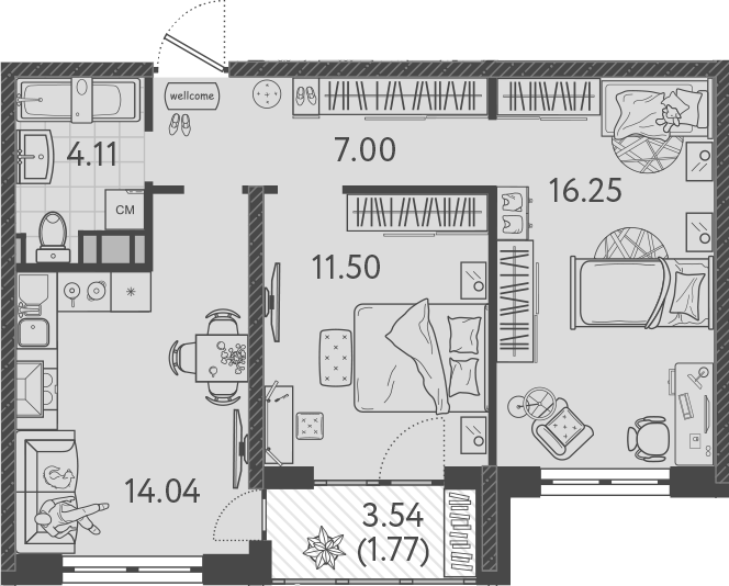2-комн., 52.9 м², 9/9 этаж, ЖК «Друзья»