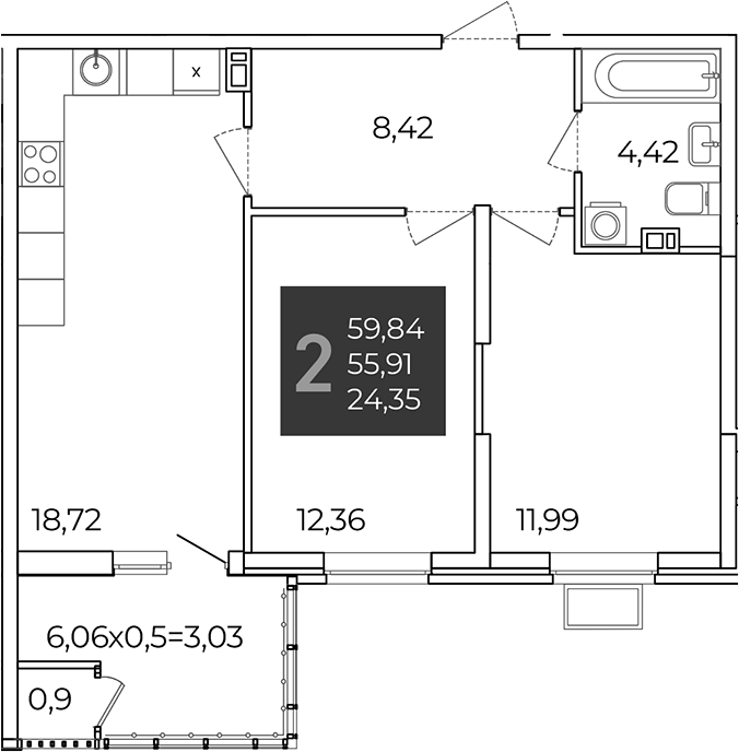 2-комн., 55.91 м², 4/21 этаж, ЖК «Образцово»