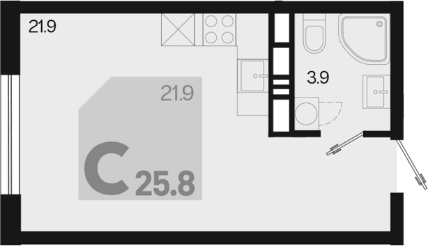 Студия, 25.8 м², 7/9 этаж, ЖК «Первое место»