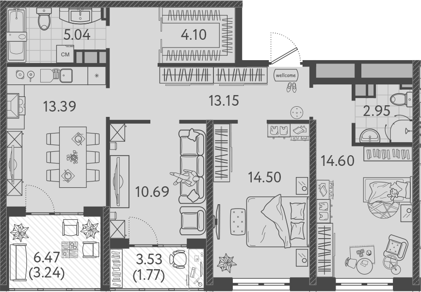 3-комн., 78.42 м², 8/9 этаж, ЖК «Друзья»
