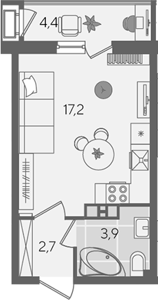Студия, 23.8 м², 9/24 этаж, ЖК «Рекорд»