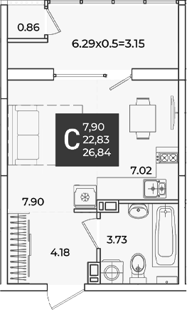 Студия, 22.83 м², 5/18 этаж, ЖК «Образцово»