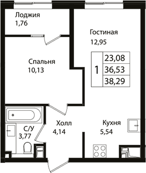 2-комн., 36.53 м², 6/18 этаж, ЖК «Патрики»