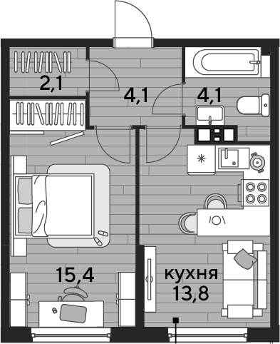 1-комн., 39.5 м², 6/19 этаж, ЖК «DОГМА ПАРК»