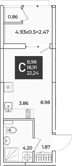 Студия, 18.91 м², 2/18 этаж, ЖК «Образцово»