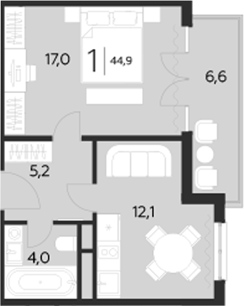 1-комн., 38.3 м², 6/8 этаж, ЖК «LeePrime Residences Polyana Sochi»