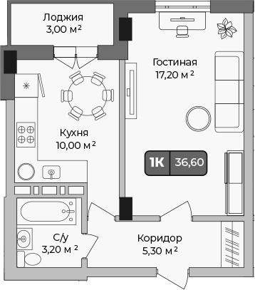 1-комн., 35.1 м², 7/9 этаж, ЖК «Опера»