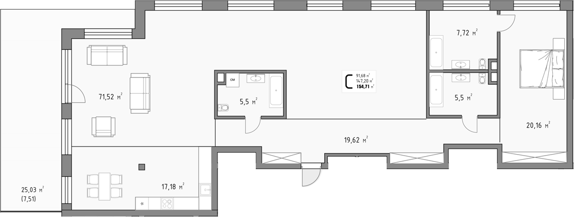 Объект, 147.2 м², 15/15 этаж, ЖК «Коллекция»
