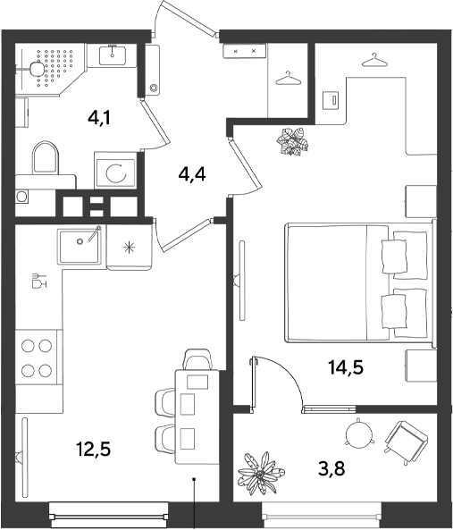 1-комн., 35.5 м², 9/9 этаж, ЖК «Ридз»