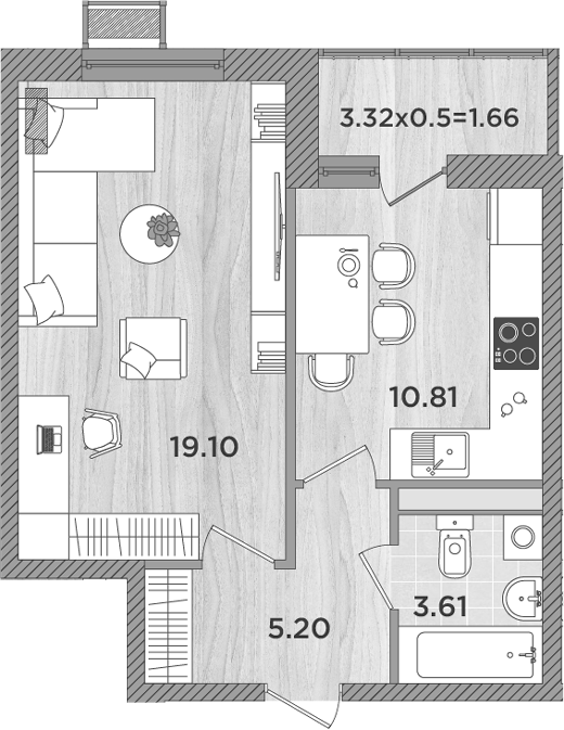 1-комн., 38.72 м², 5/8 этаж, ЖК «Сады у моря»