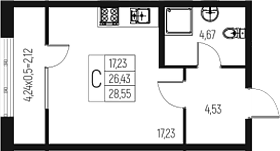 Студия, 26.43 м², 2/7 этаж, ЖК «Атаманский Сад»