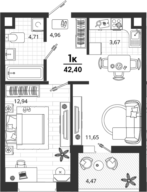 1-комн., 37.93 м², 2/18 этаж, ЖК «Родные Просторы»