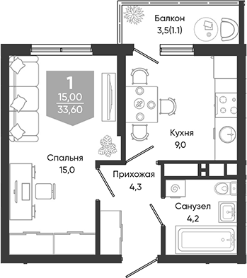1-комн. Облака