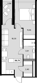 1-комн., 36.15 м², 8/8 этаж, ЖК «Гостиничный комплекс Белые ночи»