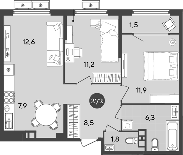 3-комн., 60.2 м², 3/9 этаж, ЖК «Порто-Ново»