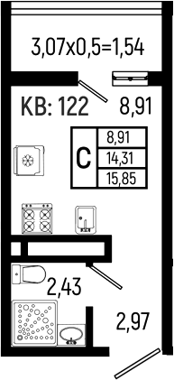 Студия, 14.31 м², 9/18 этаж, ЖК «Ботаника Хиллс»