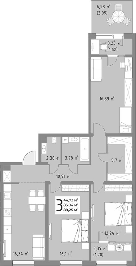 Продается 3-комн. квартира, 83.84 м²