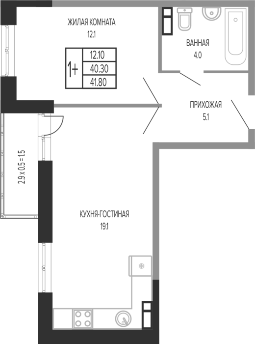 2-комн., 40.3 м², 3/17 этаж, ЖК «Екатерининский парк»