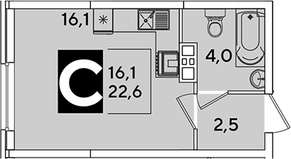 Студия, 22.6 м², 8/16 этаж, ЖК «Самолет»