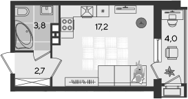 Студия, 23.7 м², 5/24 этаж, ЖК «Рекорд»