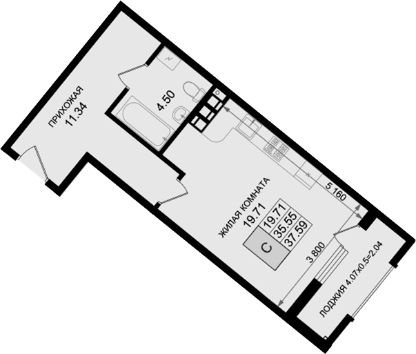 Студия, 35.55 м², 2/8 этаж, ЖК «Резиденция морей»