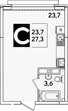 Студия, 27.3 м², 13/16 этаж, ЖК «Самолет»