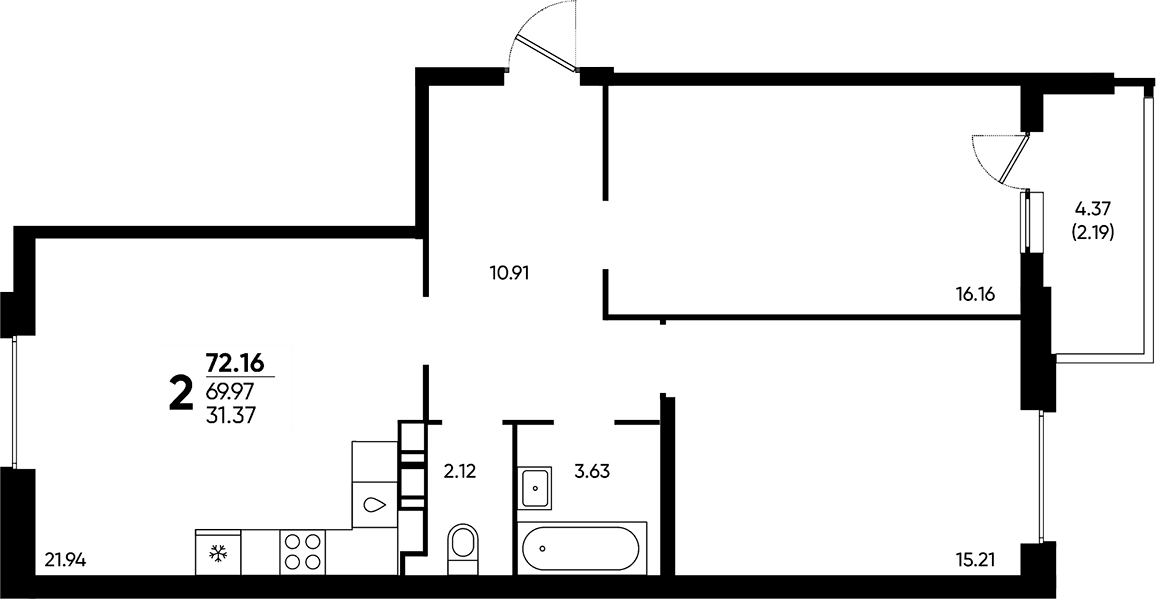 Продается 2-комн. квартира, 69.97 м²