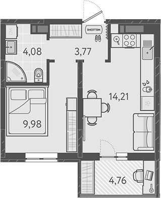1-комн., 32.04 м², 7/9 этаж, ЖК «Теплые края»