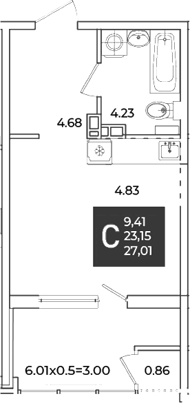Студия, 24.01 м², 3/18 этаж, ЖК «Образцово»