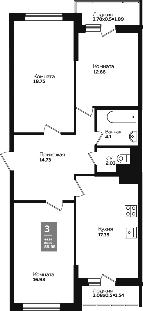 3-комн., 82.97 м², 5/24 этаж, ЖК «Левада»