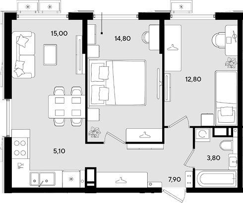 3-комн., 59.4 м², 10/18 этаж, ЖК «Порто-Ново»