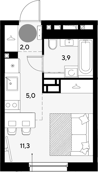 Студия, 22.2 м², 7/9 этаж, ЖК «Грейд»