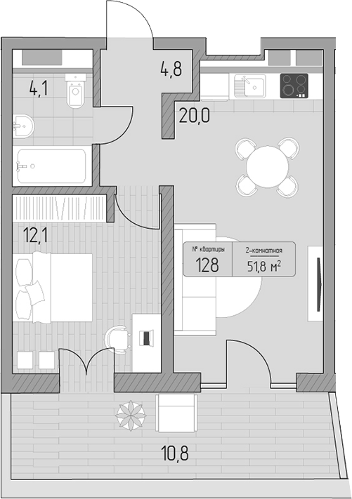 2-комн., 41 м², 2/9 этаж, ЖК «Морелло»