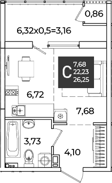 Студия, 22.23 м², 17/18 этаж, ЖК «Образцово»