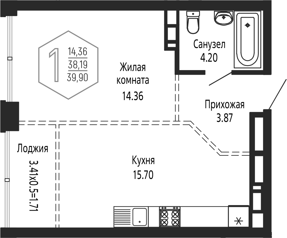 2-комн., 38.19 м², 15/24 этаж, ЖК «Гарантия PRIME»