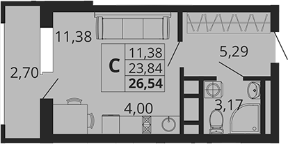 Студия, 23.84 м², 2/18 этаж, ЖК «Родные Просторы»