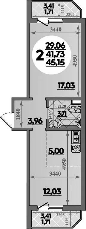 Продается 2-комн. квартира, 41.73 м²