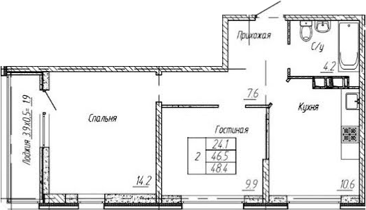 2-комн., 46.5 м², 9/9 этаж, ЖК «Архитектор. ГК ЮгСтройИнвест»