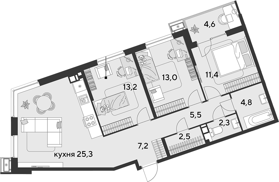 4+ комнаты, 85.2 м², 3/18 этаж, ЖК «Парк Победы»