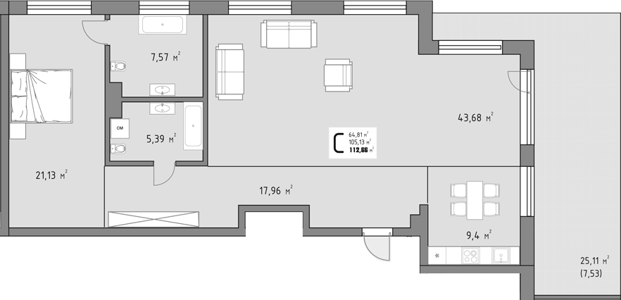 Объект, 105.13 м², 15/15 этаж, ЖК «Коллекция»