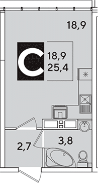 Студия, 25.4 м², 16/16 этаж, ЖК «Самолет»