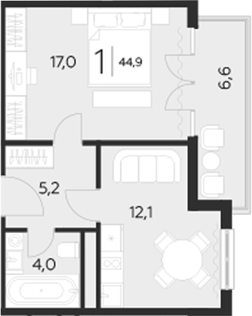 1-комн., 38.3 м², 4/9 этаж, ЖК «LeePrime Residences Polyana Sochi»