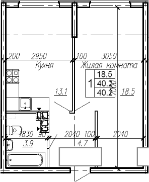 1-комн., 40.2 м², 2/4 этаж, ЖК «Эво»