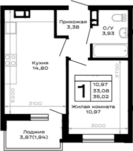 Продается 1-комн. квартира, 33.08 м²