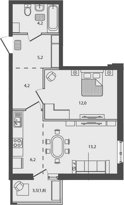 2-комн., 45 м², 5/9 этаж, ЖК «Сиреневый бульвар»